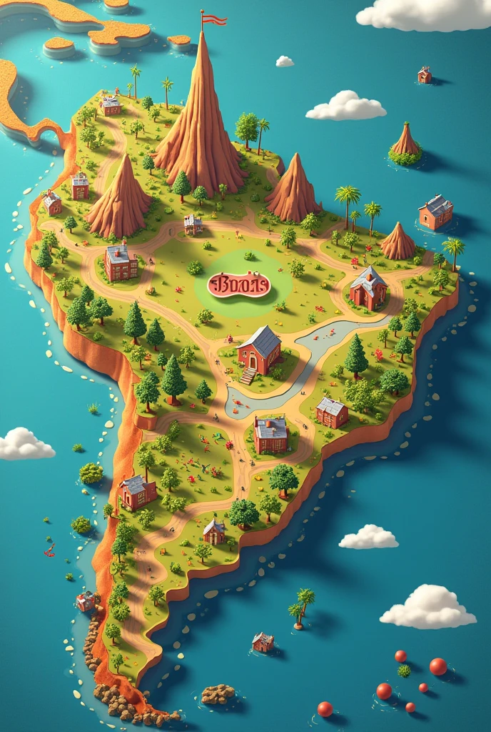 The map of Bolivia in the center of South America 2024 pixar style drawings