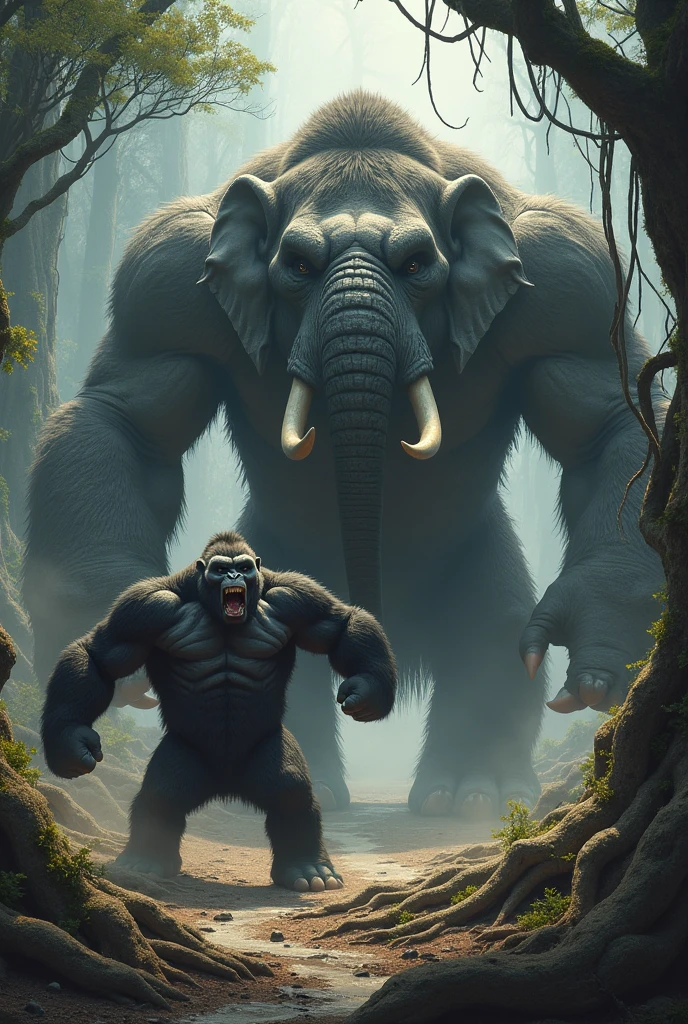 Gorilla + elephant scary muscular and and giant and agrasasive