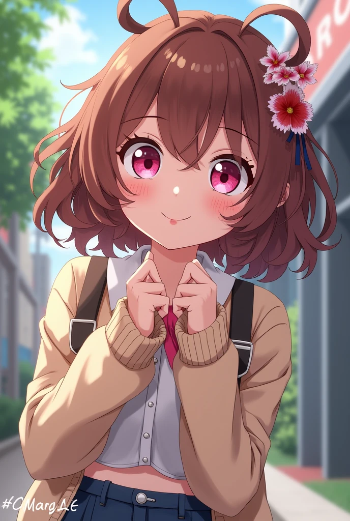 Cute girl with brown hair and pink eyes (Boku no hero academia style)