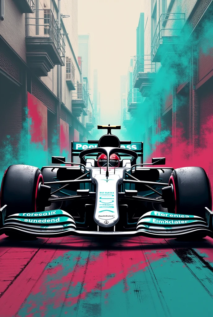 create a mercedes petronas mobile wallpaper in graffiti style