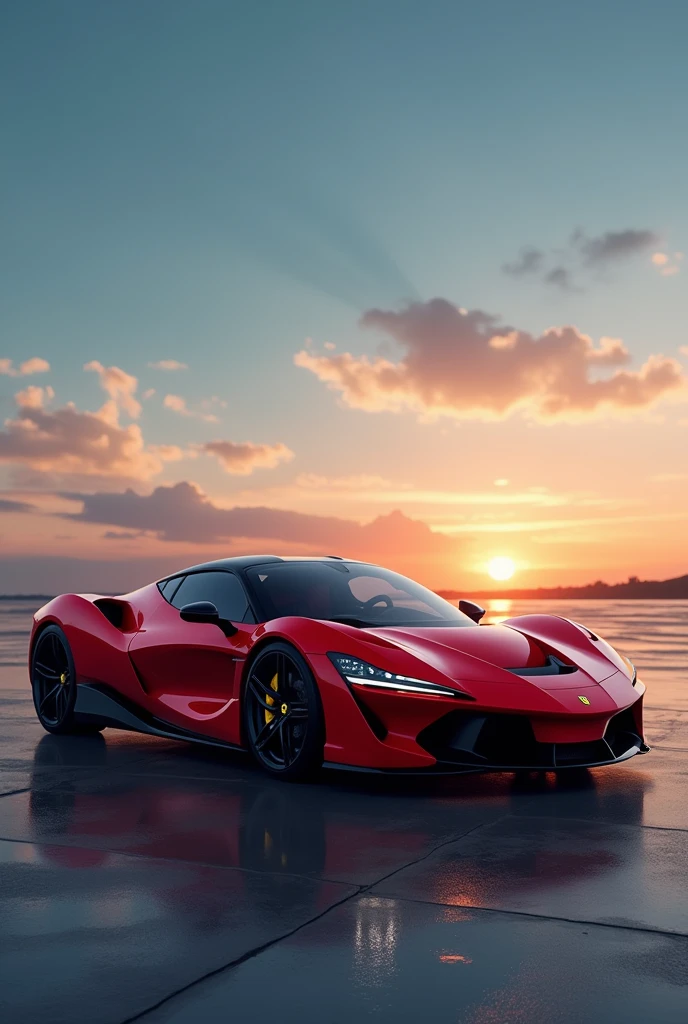 Farrari red car and background blue sunset