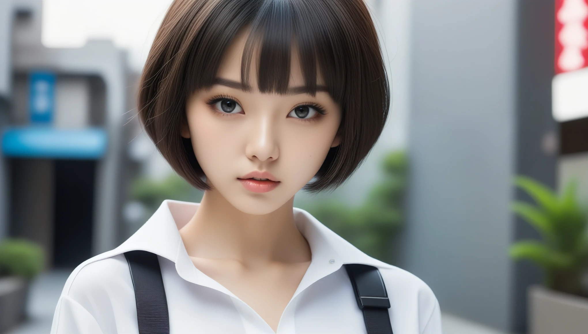 8k, Ultra-high resolution, Highest quality, masterpiece, 三分割法によるphotograph,Surreal, photograph, 1 , (:1.3), cute, cute顔, 細部までBeautiful Eyes, 細かくdetailedに,masterpiece,One Girl:1.2,Japanese women,Policewoman,close up,glaring,Black short hair,Bowl cut,ID photo,(Police officer of the future:1.3),cyber punk,Future City,white collar,((Fusion of humans and androids))(Beautiful attention to detail),Subtle details, detailedな顔,anger,Attractive eyes,(ポートレートphotograph:1.4),(Photorealistic images:1.4),Fantasy art,(Beautiful Face:1.4),美しくAttractive eyes、Beautiful Eyes,Silver residue,(Tight waist:1.4)、(Beautiful with perfect body proportions:1.4),Pink Lips,profile,(((Ideal body type))),A-cup small breasts :2,、Portraiture:2、Perfect Anatomy、鮮明なdetailed、detailed,Fashion magazine cover,Thin lips,完璧でBeautiful Face ,完璧でcute顔, Skin with attention to detail, Perfect limbs、Narrow waist,Surreal,Light and shadow,spotlight