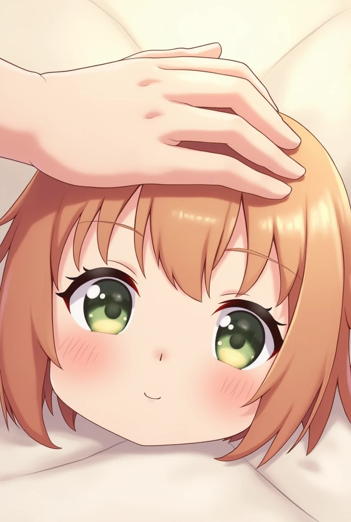 A hand caressing an anime style head PAT PAT HEAD ナデナデ