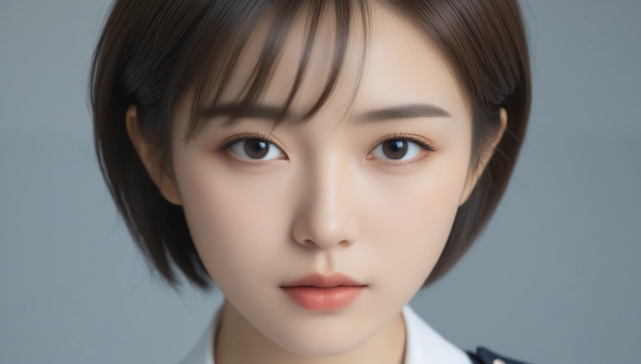 8k, Ultra-high resolution, Highest quality, masterpiece, 三分割法によるphotograph,Surreal, photograph, 1 , (:1.3), cute, cute顔, 細部までBeautiful Eyes, 細かくdetailedに,masterpiece,One Girl:1.2,Japanese women,Policewoman,close up,glaring,Black short hair,Bowl cut,ID photo,(Police officer of the future:1.3),cyber punk,Future City,white collar,((Fusion of humans and androids))(Beautiful attention to detail),Subtle details, detailedな顔,anger,Attractive eyes,(ポートレートphotograph:1.4),(Photorealistic images:1.4),Fantasy art,(Beautiful Face:1.4),美しくAttractive eyes、Beautiful Eyes,Silver residue,(Tight waist:1.4)、(Beautiful with perfect body proportions:1.4),Pink Lips,profile,(((Ideal body type))),A-cup small breasts :2,、Portraiture:2、Perfect Anatomy、鮮明なdetailed、detailed,Fashion magazine cover,Thin lips,完璧でBeautiful Face ,完璧でcute顔, Skin with attention to detail, Perfect limbs、Narrow waist,Surreal,Light and shadow,spotlight