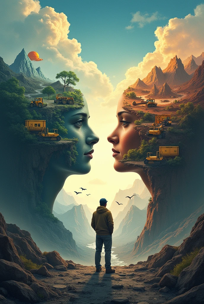 Make a poster about the what mining do to us showing it's good side and bad side