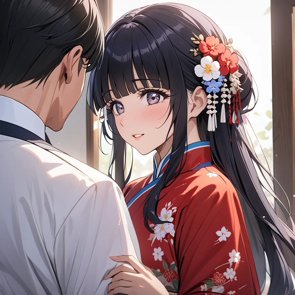 ((Highest quality)), ((masterpiece)), (detailed), （Perfect Face）、The woman is Reika Aoki with semi-long hair、The woman is wearing a North Korean traditional traditional dress and is getting married to a middle-aged North Korean man.