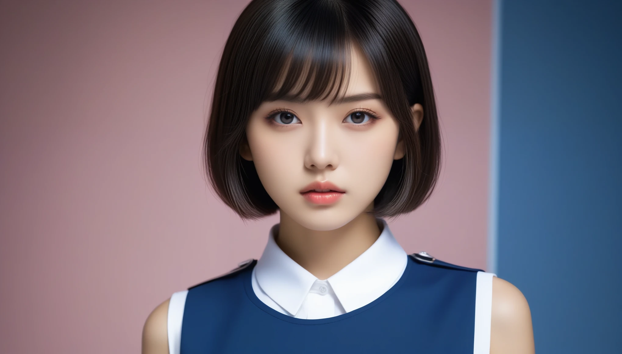 8k, Ultra-high resolution, Highest quality, masterpiece, 三分割法によるphotograph,Surreal, photograph, 1 , (:1.3), cute, cute顔, 細部までBeautiful Eyes, 細かくdetailedに,masterpiece,One Girl:1.2,Japanese women,Policewoman,close up,glaring,Black short hair,Bowl cut,ID photo,(Police officer of the future:1.3),cyber punk,Future City,white collar,((Fusion of humans and androids))(Beautiful attention to detail),Subtle details, detailedな顔,anger,Attractive eyes,(ポートレートphotograph:1.4),(Photorealistic images:1.4),Fantasy art,(Beautiful Face:1.4),美しくAttractive eyes、Beautiful Eyes,Silver residue,(Tight waist:1.4)、(Beautiful with perfect body proportions:1.4),Pink Lips,profile,(((Ideal body type))),A-cup small breasts :2,、Portraiture:2、Perfect Anatomy、鮮明なdetailed、detailed,Fashion magazine cover,Thin lips,完璧でBeautiful Face ,完璧でcute顔, Skin with attention to detail, Perfect limbs、Narrow waist,Surreal,Light and shadow,spotlight