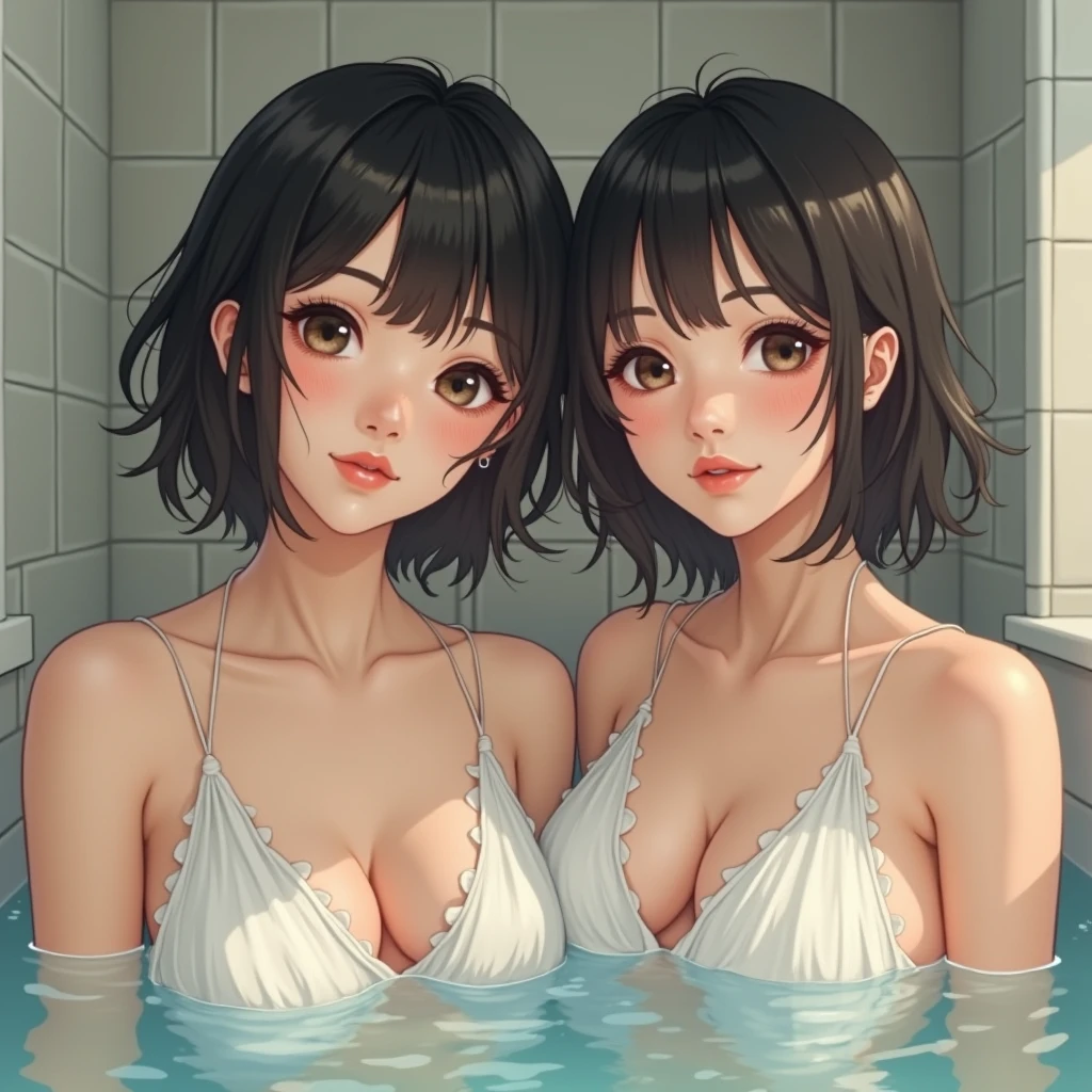 Identical twin sisters、Japanese sisters taking a bath invite you to join them