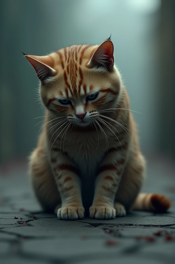 Sad cat looking at the ground