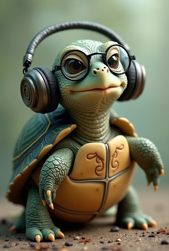 A turtle with glasses and headphones