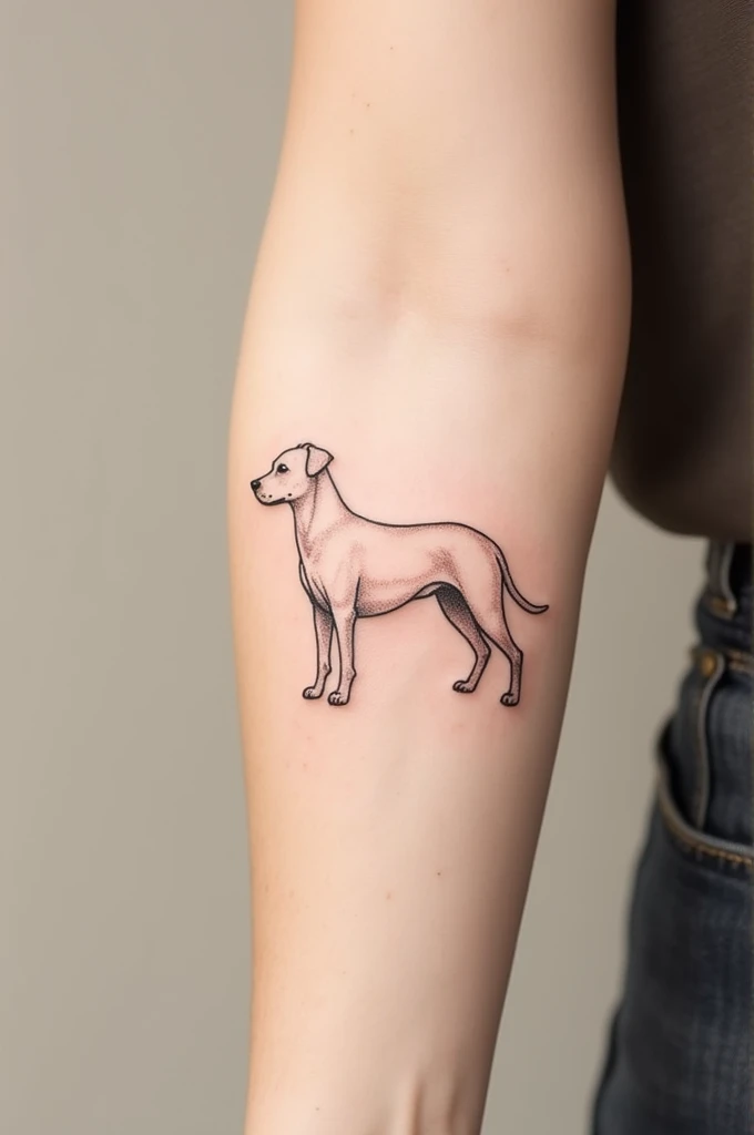 simple tattoo outline , light color , dog , forearm
