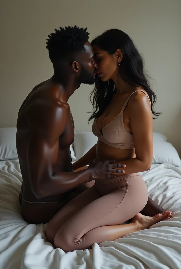 I want 1 hot girl wearing tight pant shirt sitting on white bed
Face to black guy