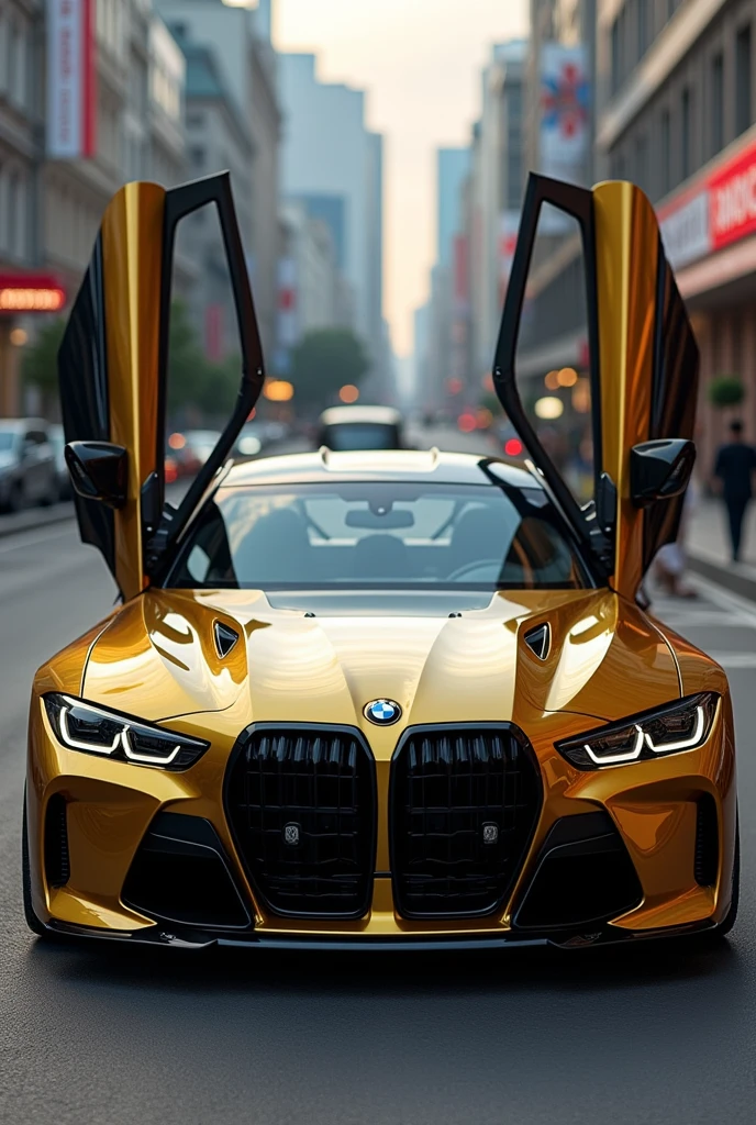 a polo inspired sports car with bmw is gtr r36 skaylina gold color with black details with gull wing doors with v12 motorcycle with this model showing its interior
