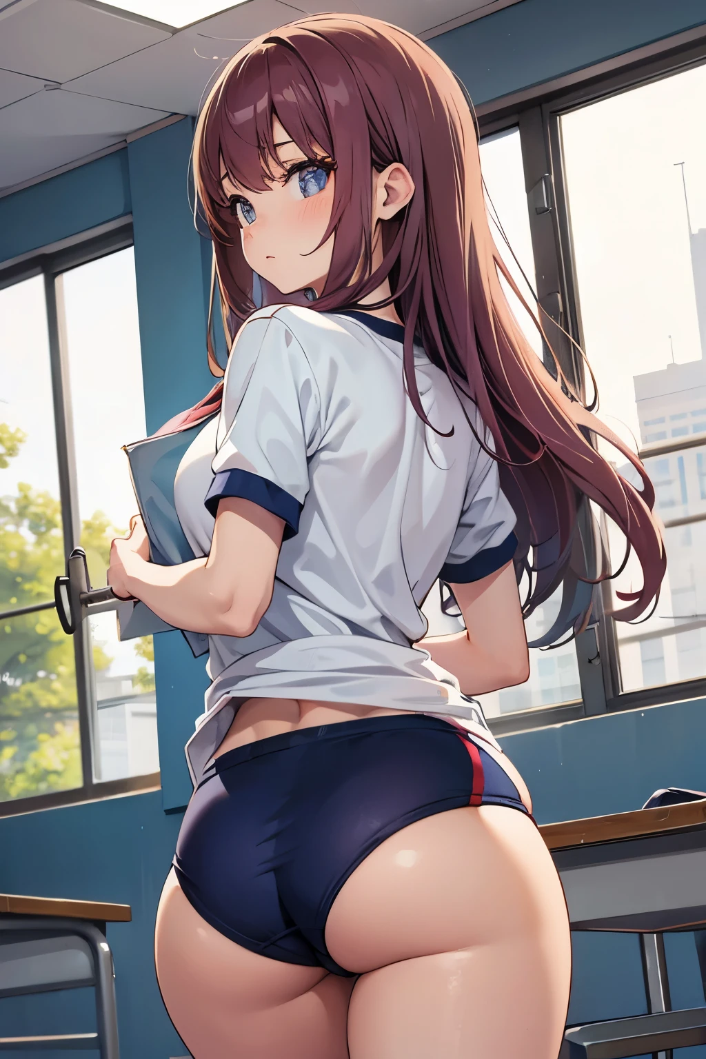 Beauty、Dynamic Angle、Focus Girl、school gym buruma、T-Shirts、Backwards、Beautiful buttocks、Blushing