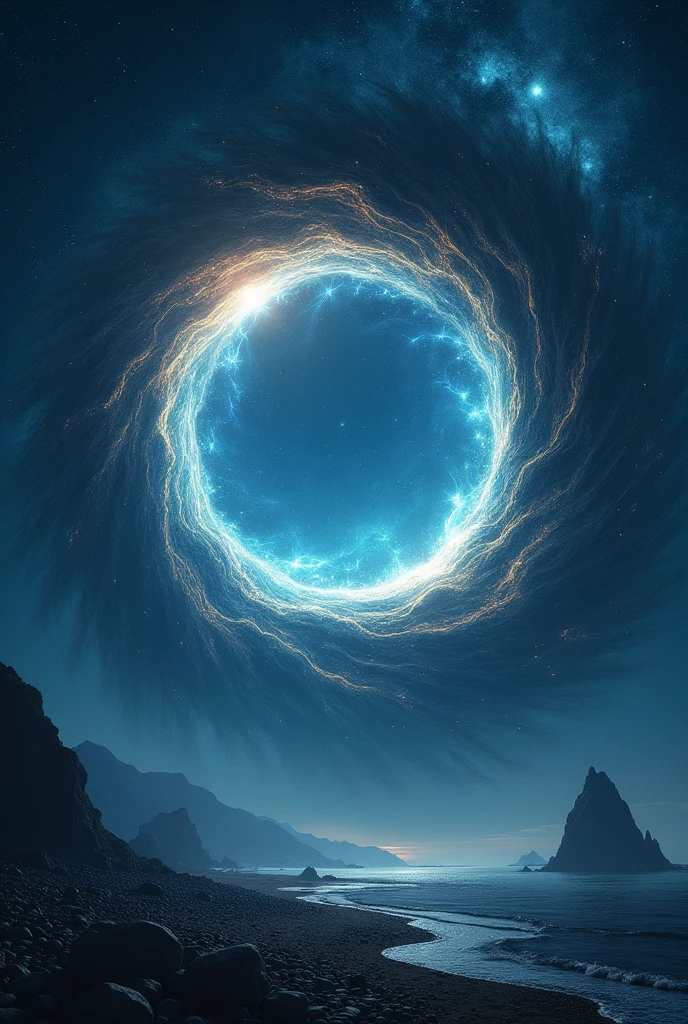 A wormhole to another dimension floating in the night sky、Surreal、Real、huge、the end of the world