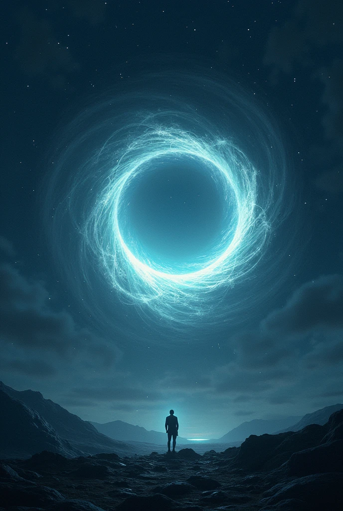 A wormhole to another dimension floating in the night sky、Surreal、Real、huge、the end of the world