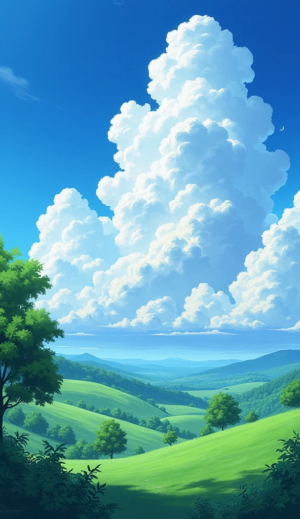 anime landscape with clouds, trees, and grassy hills in the foreground and, beautifull puffy clouds. anime, anime landscape wallpaper, anime clouds, anime landscape, anime nature wallpap, anime countryside landscape, anime nature, anime scenery, beautiful anime scenery, anime sky, anime background art, cosmic skies. by makoto shinkai, anime background, by makoto shinkai, by Makoto Shinkai, studio ghibli landscape, scenery wallpaper, scenery wallpaper aesthetic, dream scenery art, studio ghibli sky