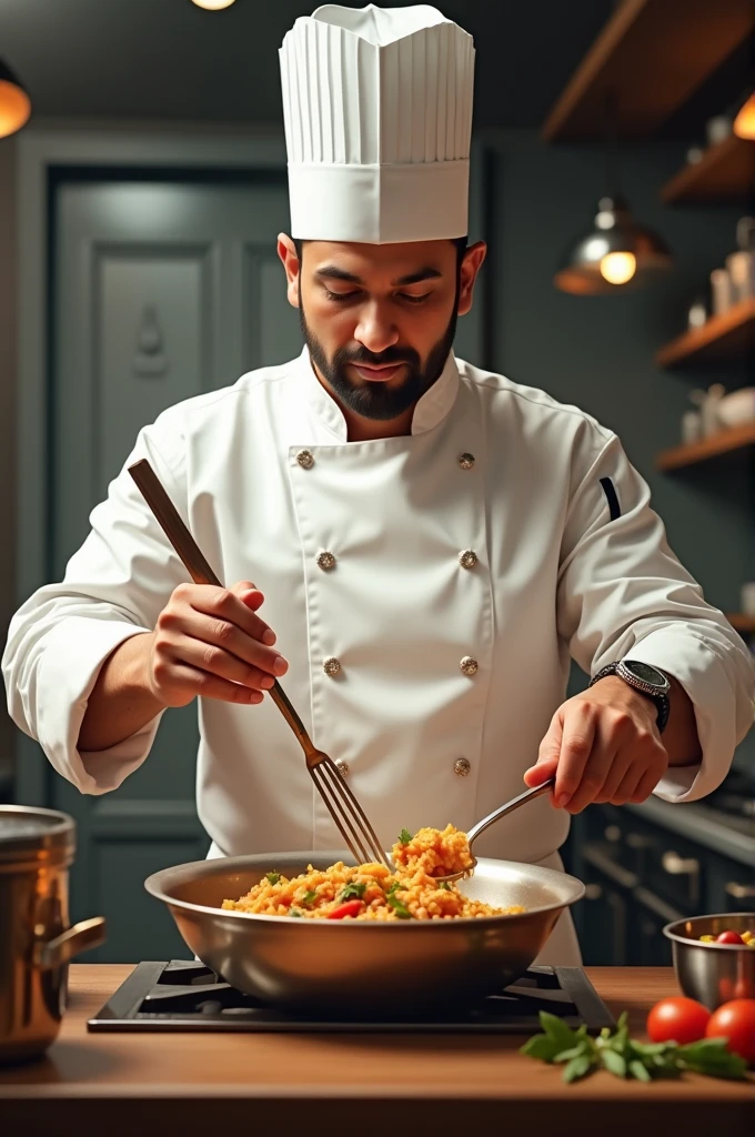 An chef with veti sattai with karandi