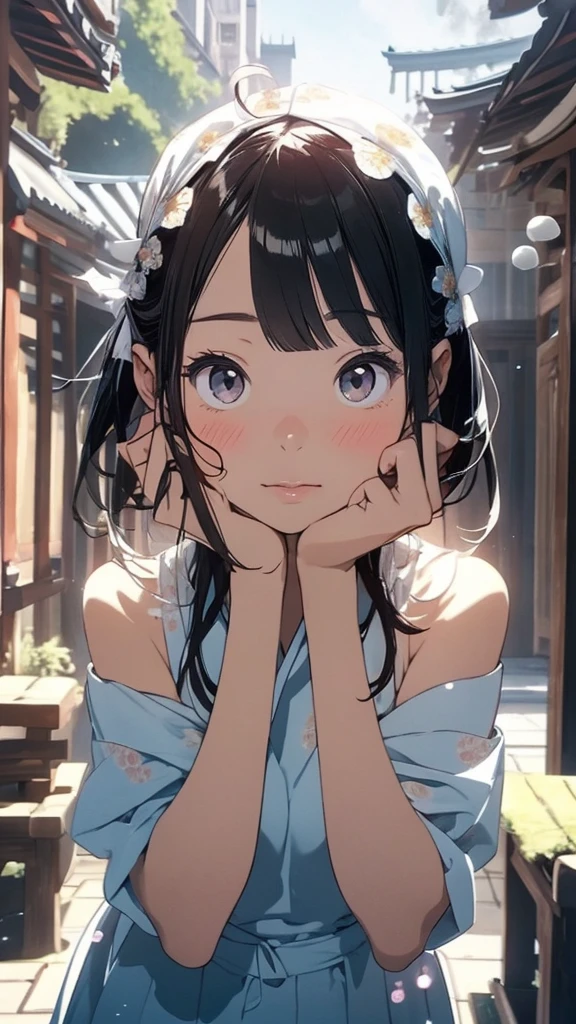 Creating the beauty of Asia,Beautiful big eyes,Regular facial features,Normal limbs,White traditional cheongsam,Tie your hair up,Wash your head with your hands,Lots of real bubbles on the scalp,The hair is covered with white, real foam.,ancient courtyard background,9:16 frames,Ultra HD Painting