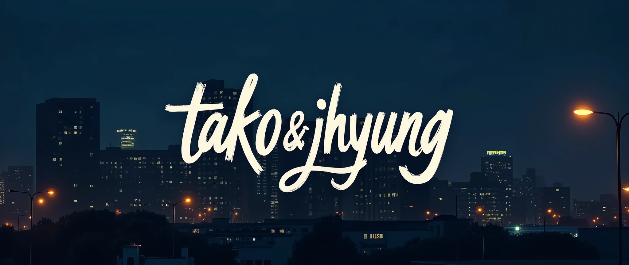 Tako&jhyung logo with a lo fi hip hop, R&B, and indie pop vibe , night , city, 
