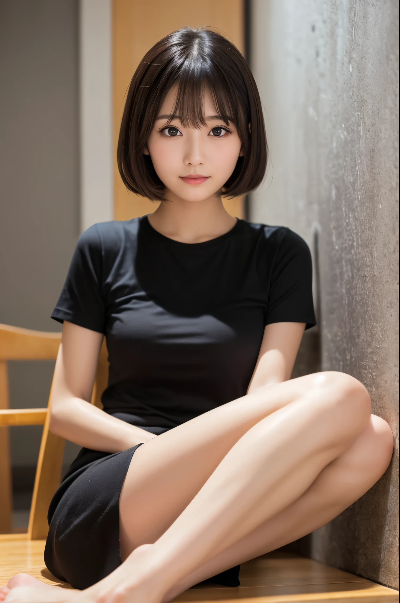 Tabletop, 最high quality, figure, Very detailedな, Fine details, High resolution, 8k wallpaper, Perfect dynamic composition, 美しいAttention to detail目, Natural lips,The best texture, high quality, Ultra HD, 8k, whole bodyphotograph, Realistic, Very detailed, Attention to detail, Ultra Clear,Japanese　One person　alone　semi-long　Wave　cute　photograph　Real　front　Whitening　older sister　looking at the camera　Small face　Adult-like　summer　Beautiful feet　whole body　I wore mules　Ultra high definition　Black T-shirt　Pink long skirt　　mature　turn around　Beautiful feet　Skin Texture　Beautiful　Beautiful fingers
