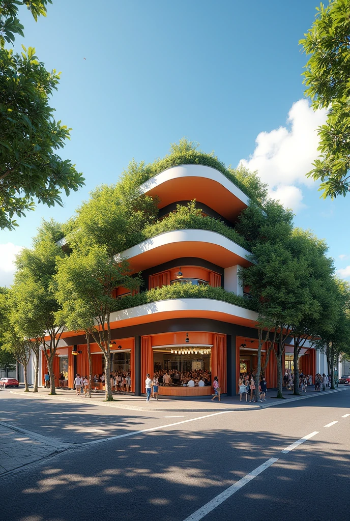 Music and Dance Center in the municipality of Chapecó, santa catarina, brazil. Three-story building, well-aligned, on a plot of land with trees on the corner, uphill and downhill, between two busy streets, ground floor trade.