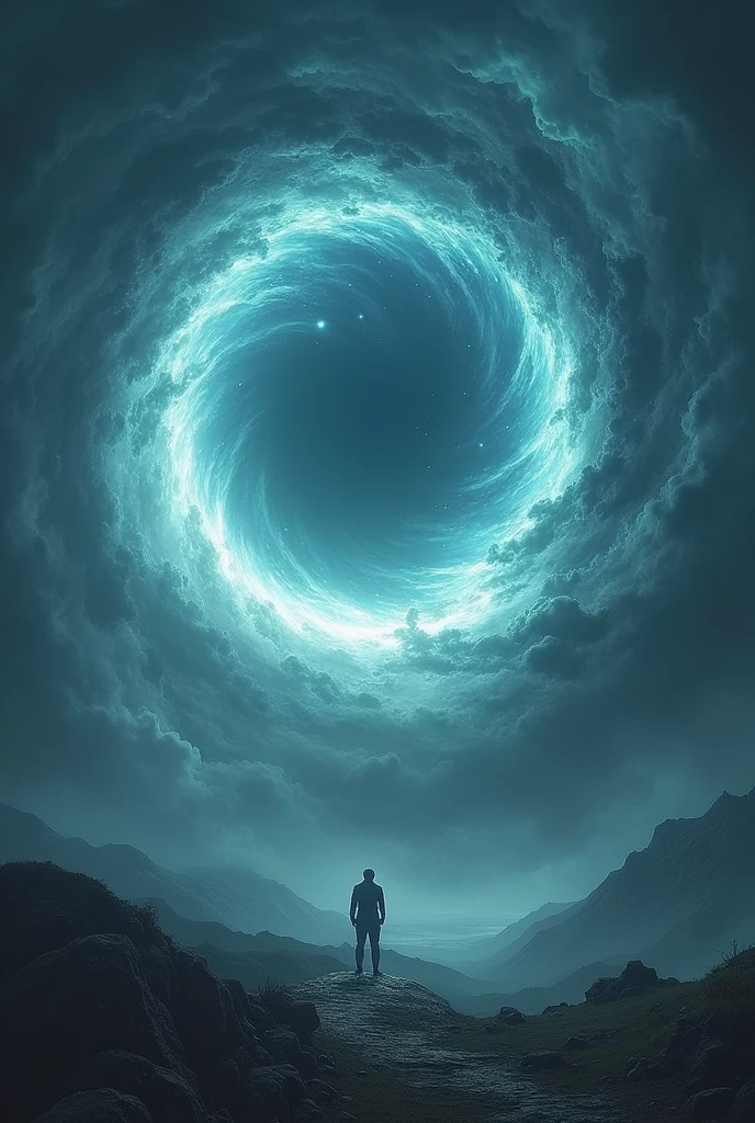 A wormhole to another dimension floating in the night sky、Surreal、Real、huge、the end of the world、Violent vortex、Swallow it all