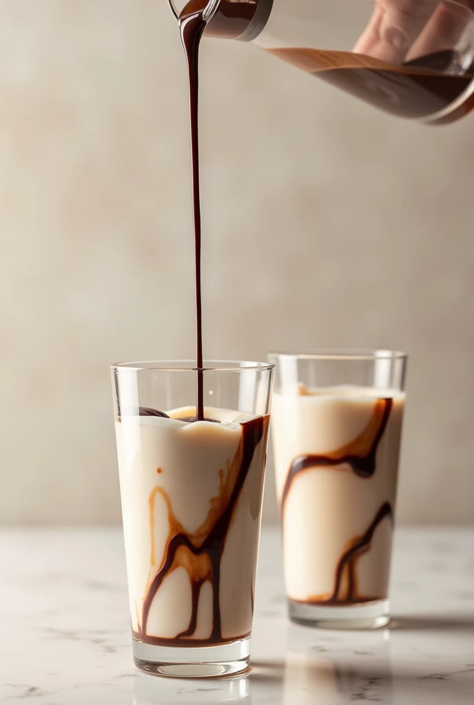 Glasses of milk pour in chocolate 