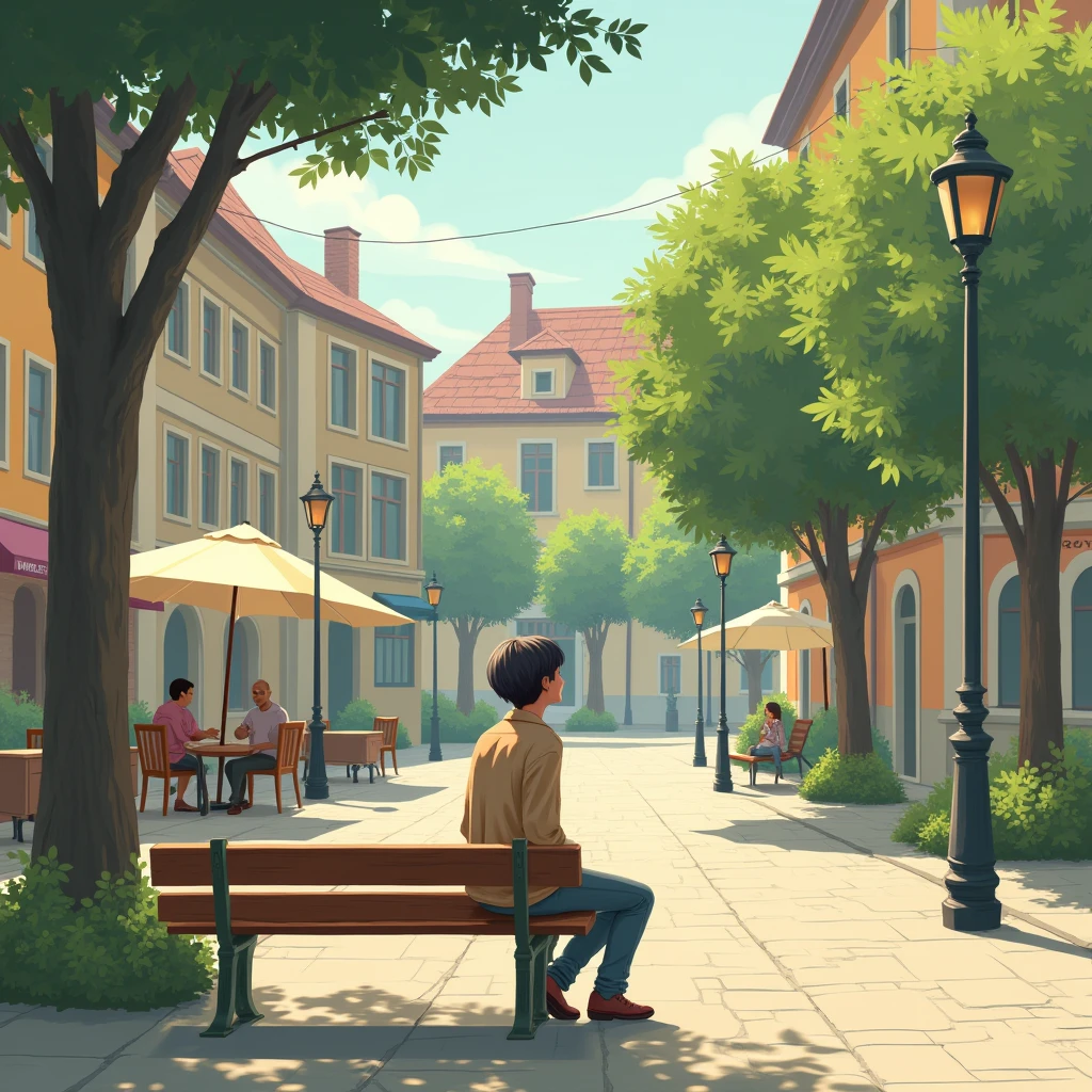 A nostalgic 20-year-old sitting in a square