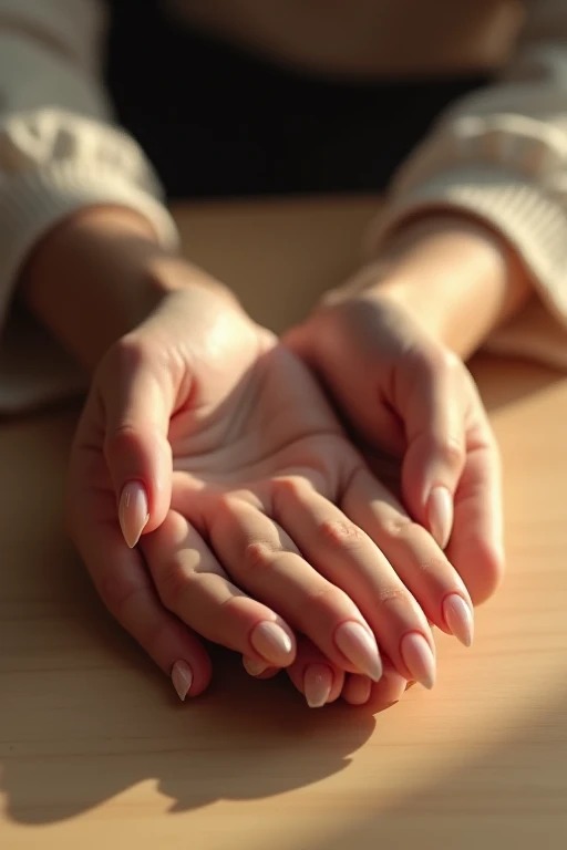 Beautiful hands、nail、Place your hands on the desk
