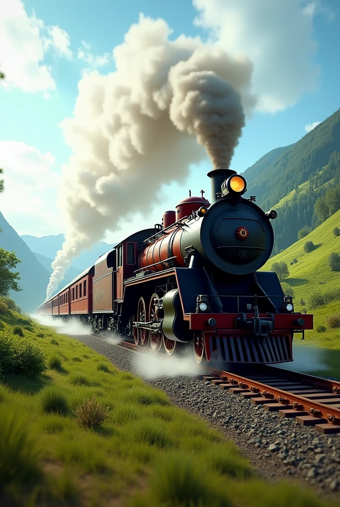 a indian train moving on track only side view of train