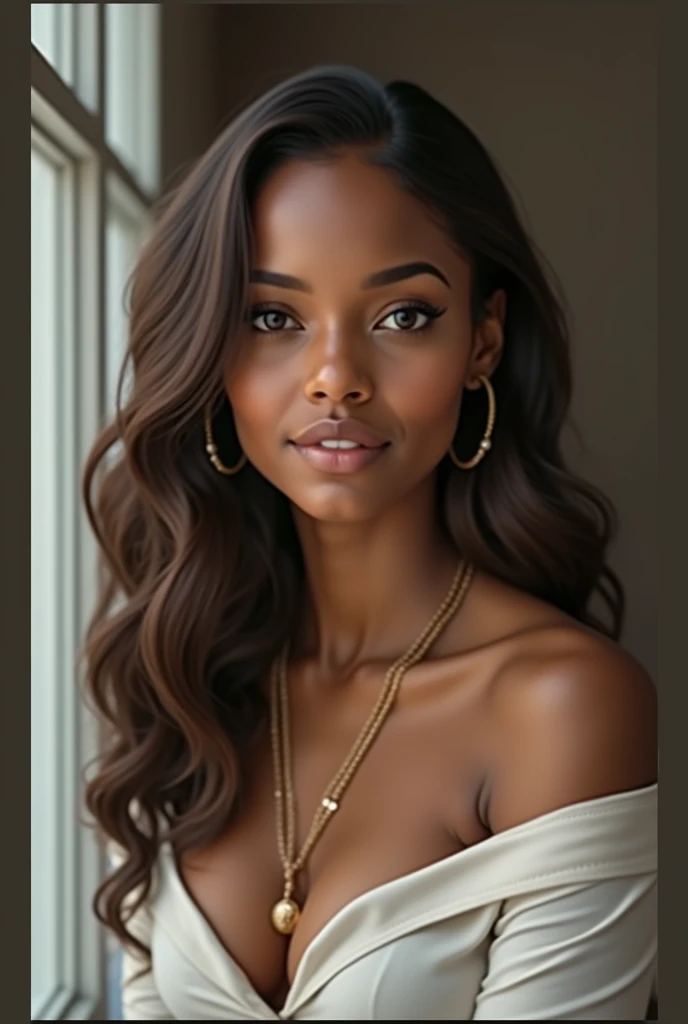 beauty black girl, african etnic, full large breasts, so large breasts