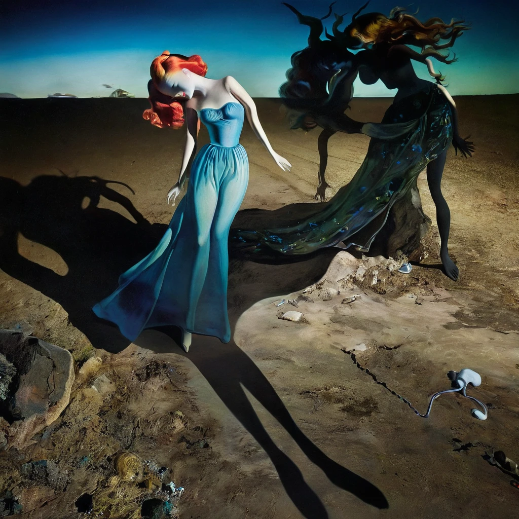 Dream of not opening your eyes, Unstable ground, Colorful Shadows, Doll-like figure, Surreal