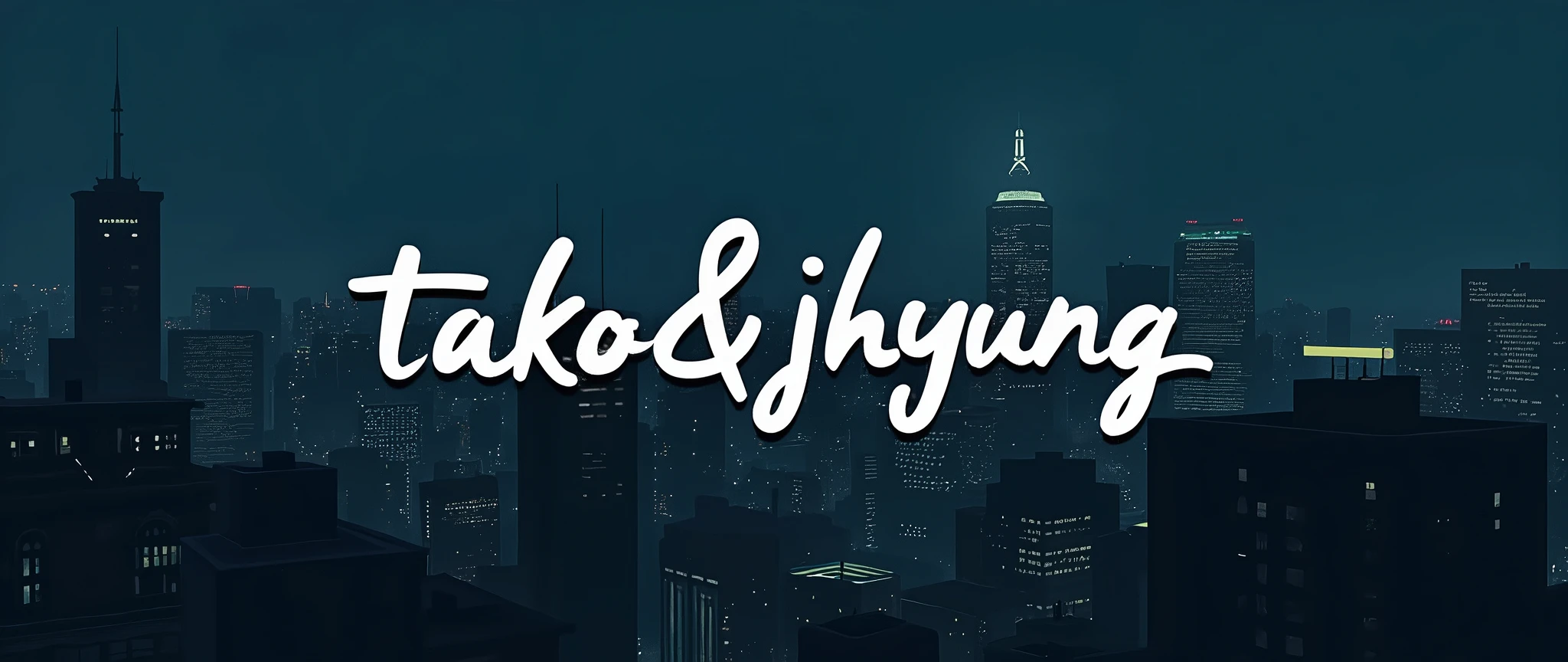 Tako&jhyung logo with a lo fi hip hop, R&B, and indie pop vibe , night , city,