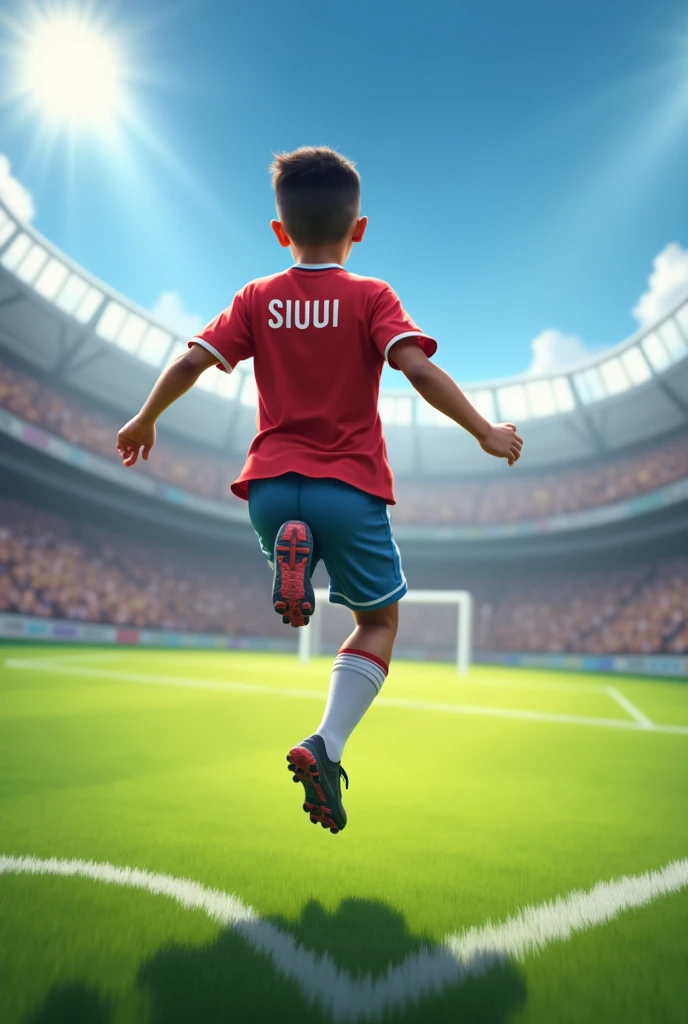 A smart boy playing football and behind of his jersey is Afri and he did Ronaldo’s celebration as siuuuuuu