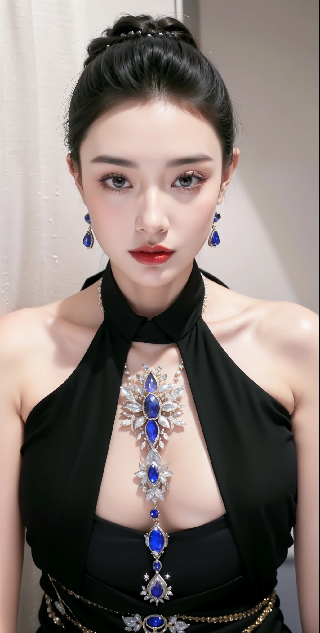 Very detailed, Delicate face, Realistic style, Stock Photography , rich and colorful, Surrealism, Realistic textures, Dramatic Lighting, Distiller 800 (8K, original photo, Better quality, masterpiece: 1.2), Very detailed, (Extremely delicate skin: 1.2), 8K Ultra HD, SLR camera, Soft Light, high quality, 冰冻Queen,Snow Castle,Blue pupils,Apply red lipstick,Queen,Gorgeous clothing, Gold Jewelry,Printed lace,Silk dress,Pearls, diamonds, and gems,Moon Goddess,Silver Diamond Armor,breasts symmetrical
