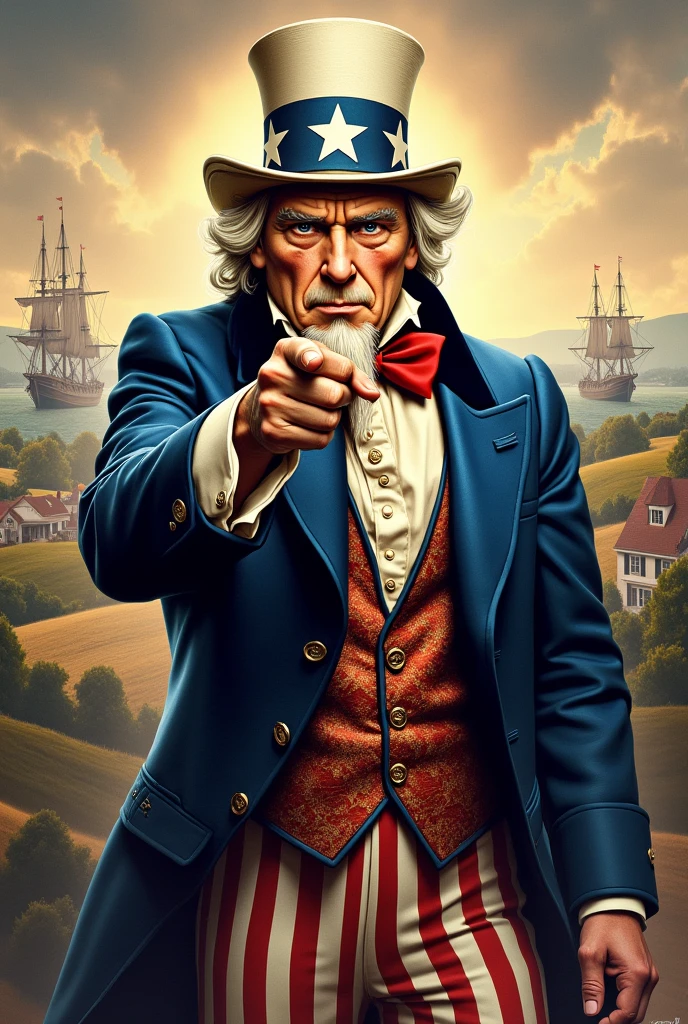 The famous poster of Uncle Sam needs you, but Uncle Sam is dressed in 17th century clothes