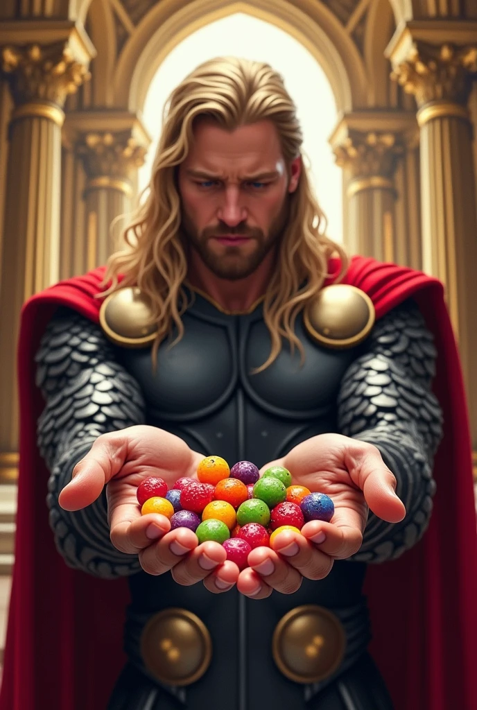 Confuse Thor with skittles on hand