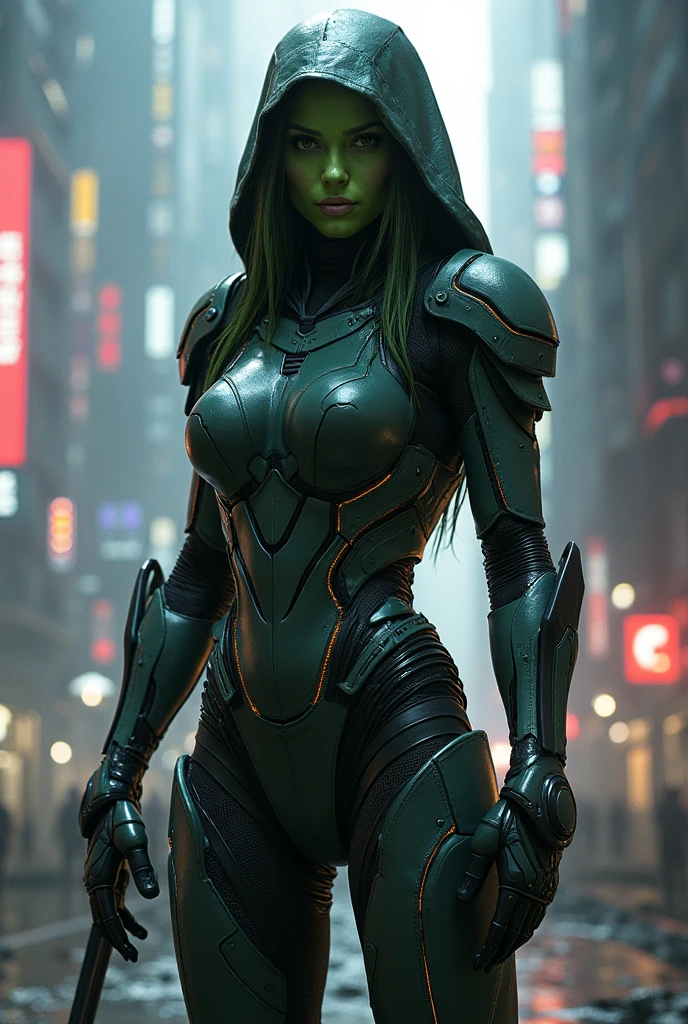 Gamora in cybernetic armor suit