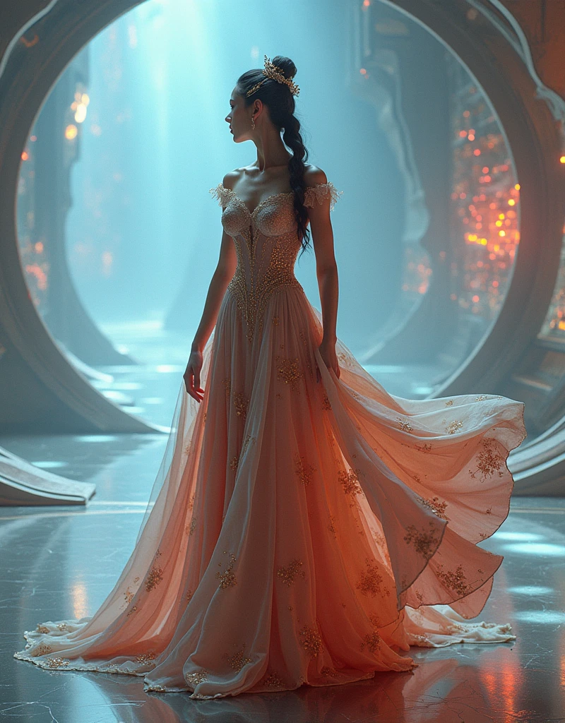 Time-Traveling Elegance Celine Dubois 1600s Gown in a Futuristic Realm by DKCW