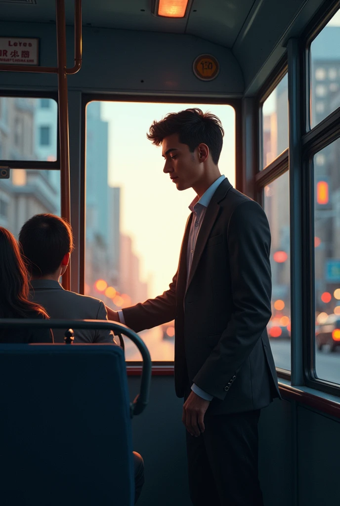 Young man receives a ride on the bus