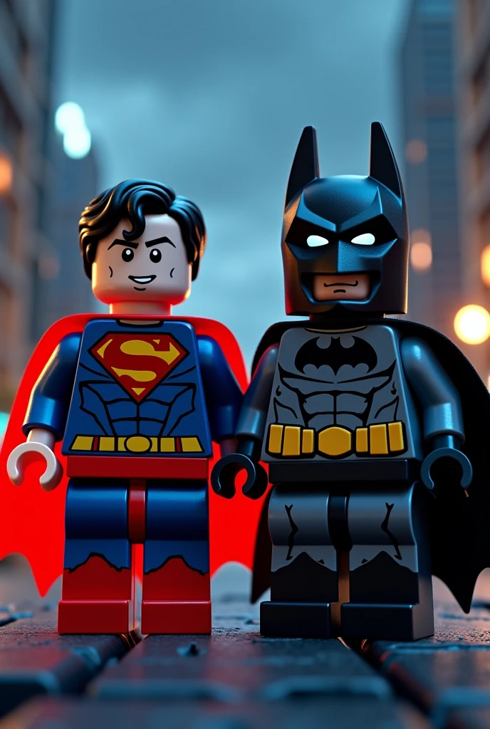 Superman and Batman in lego art, night