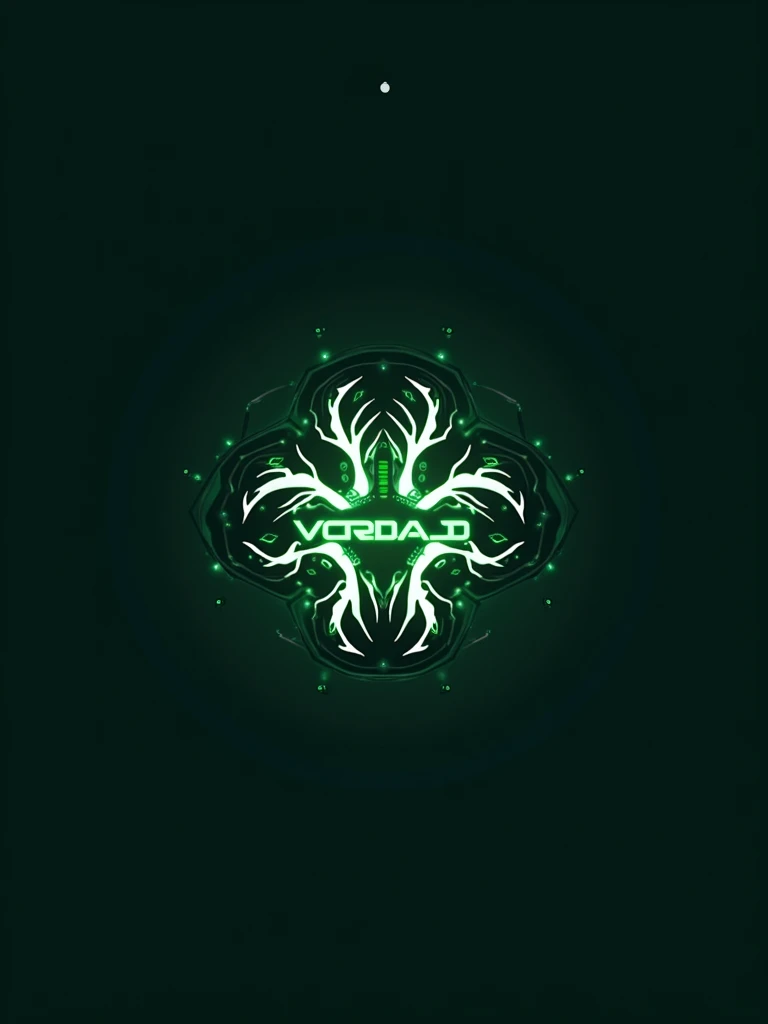 Create a sleek and modern logo for "Verdao na veia ," dedicated to AI-generated soccer. The design should blend elements of technology and art. Use a clean, futuristic font for the name "Verdao na veia" and incorporate abstract, geometric shapes or neural network motifs to represent AI. The color palette should be vibrant and digital, with shades of green , white, and silver to evoke a sense of innovation and creativity. The overall look should be eye-catching, professional, and convey the cutting-edge nature of AI in art