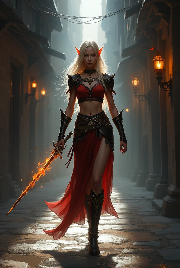 Fire Elf Aassimar, with the rogue class and shadowdancer prestige class