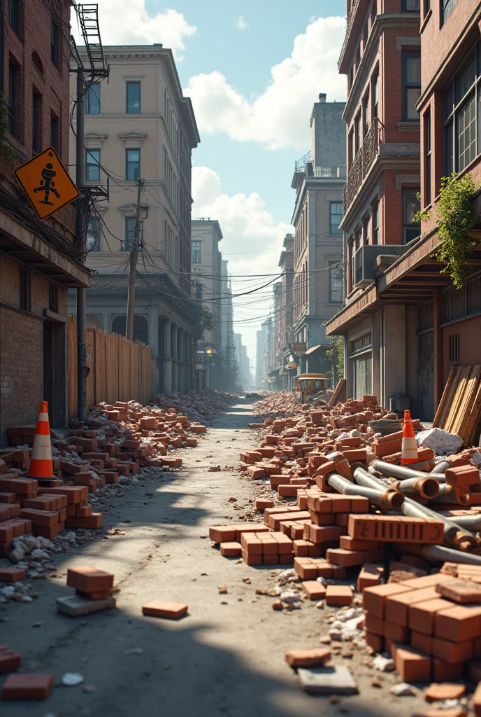 generate image of construction material on the street