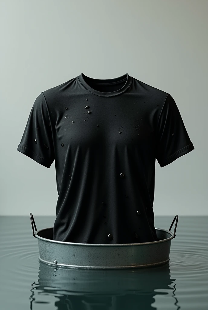 A black shirt fully dipped In the bucket full of water