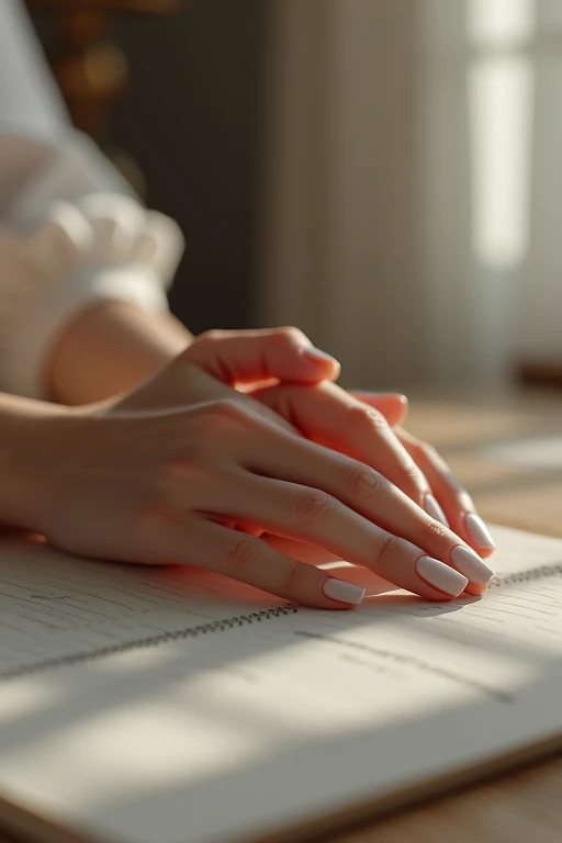 Beautiful hands、nail、Place your hands on the desk、Back of hand