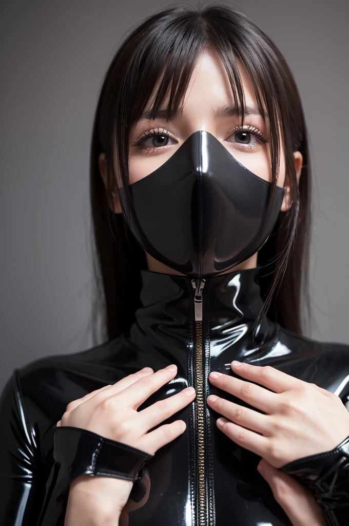 Latex slave has her face covered and suffocated