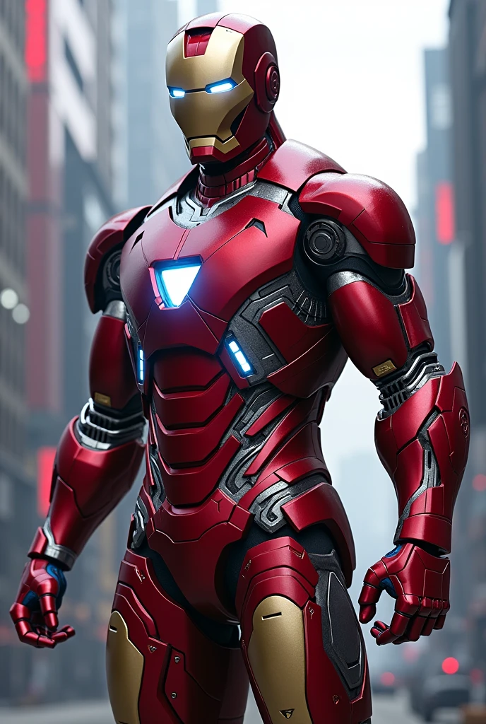 Avengers Endgame iron man, robotic, cyber style, red, hyper realistic, samurai.
