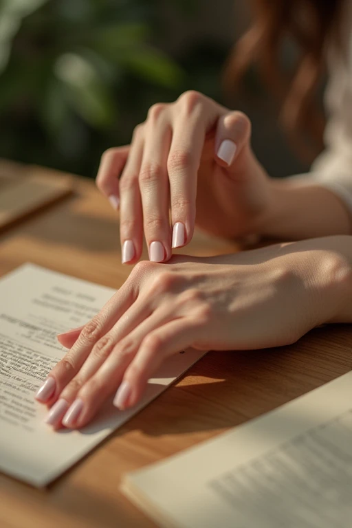 Beautiful hands、nail、Place your hands on the desk、Back of hand